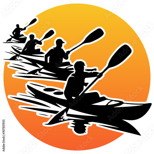 Kayaking Race Silhouette.
