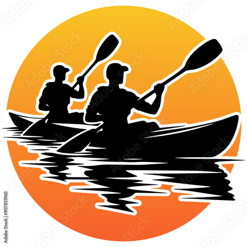 Kayaking Race Silhouette.