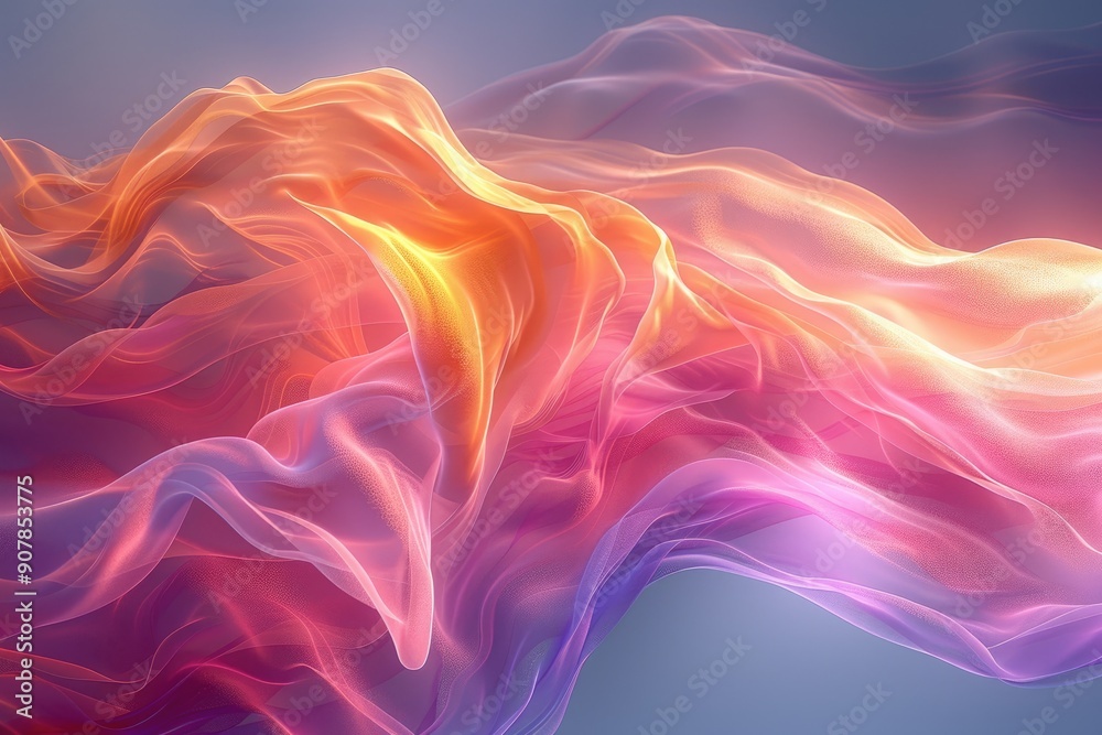 Colorful abstract digital art with flowing waves of vibrant gradients in pink, orange, and purple hues. Beautiful and artistic visualization.