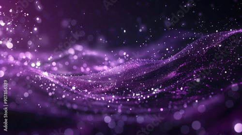 Digital purple particles wave and light abstract background with shining dots stars, Used for background, technology