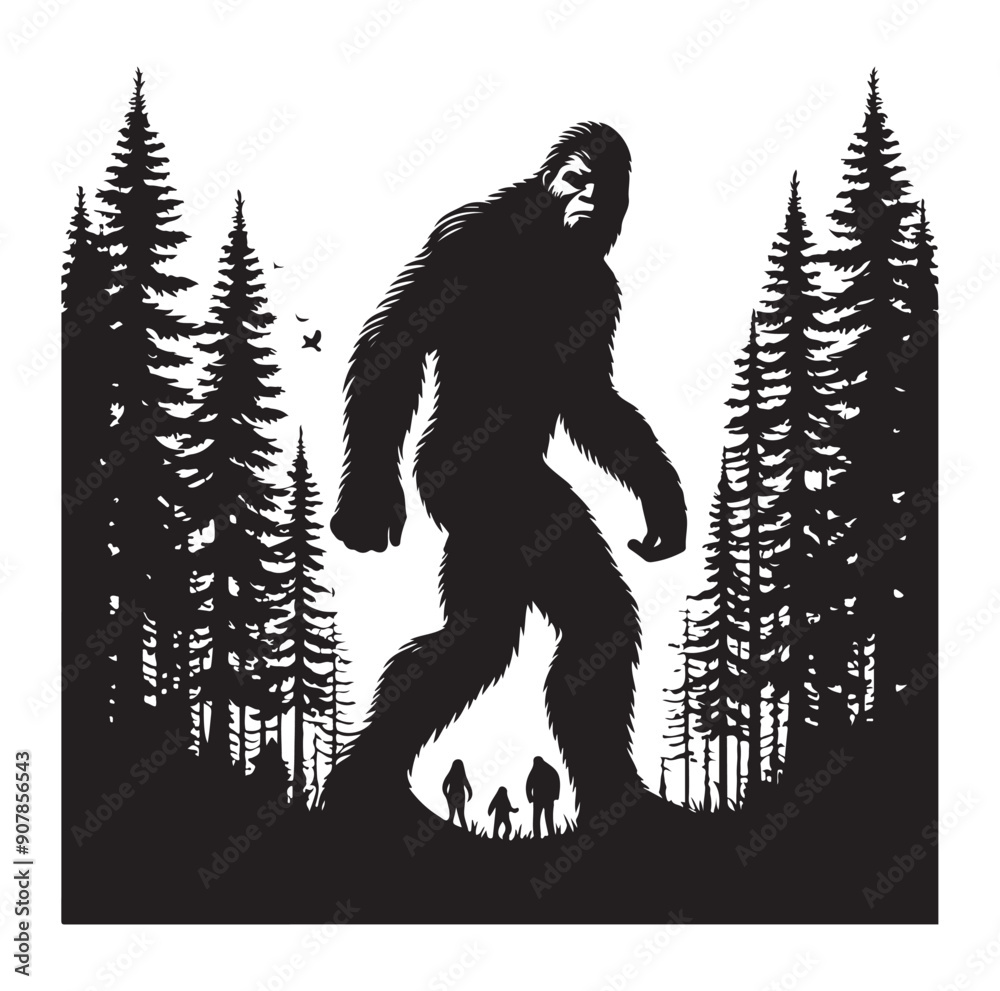Fototapeta premium Bigfoot silhouette vector art.