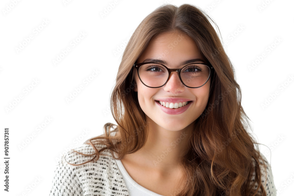 Smiling woman with eyeglasses looking at camera Isolated on white background Smiling woman with eyeglasses looking at camera Isolated on white background