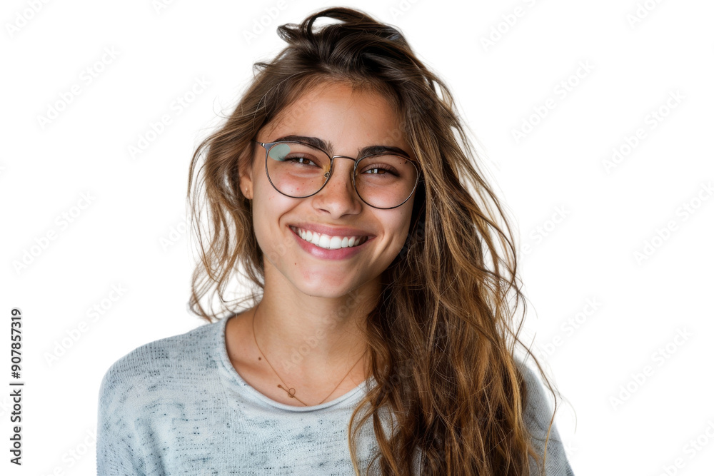 Smiling woman with eyeglasses looking at camera Isolated on white background Smiling woman with eyeglasses looking at camera Isolated on white background