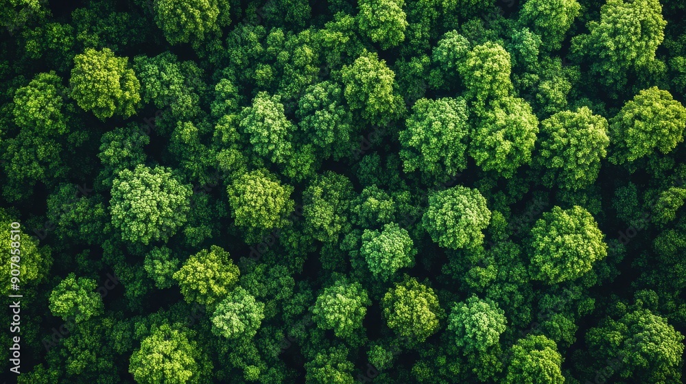 Sustainable forestry practices from above, showing reforestation efforts and diverse tree species Sustainable forestry practices from above, showing reforestation efforts and diverse tree species