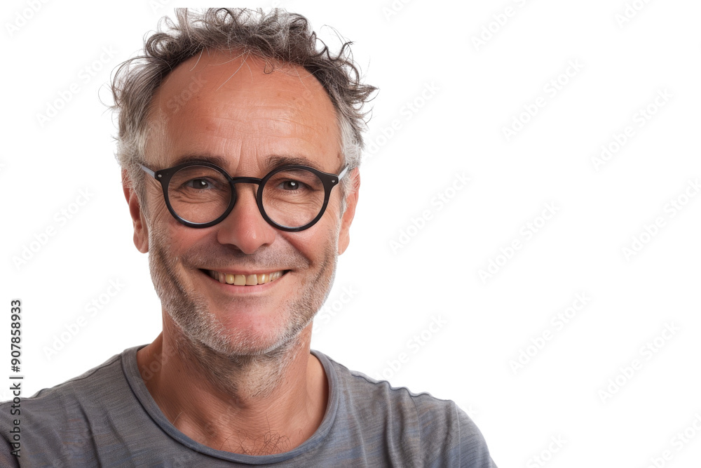 Smiling middle-aged man with glasses, isolated on white background Smiling middle-aged man with glasses, isolated on white background