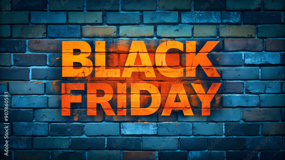 Black Friday Text on Colorful Brick Wall Backgrounds, Urban Style Marketing Concept Black Friday Text on Colorful Brick Wall Backgrounds, Urban Style Marketing Concept