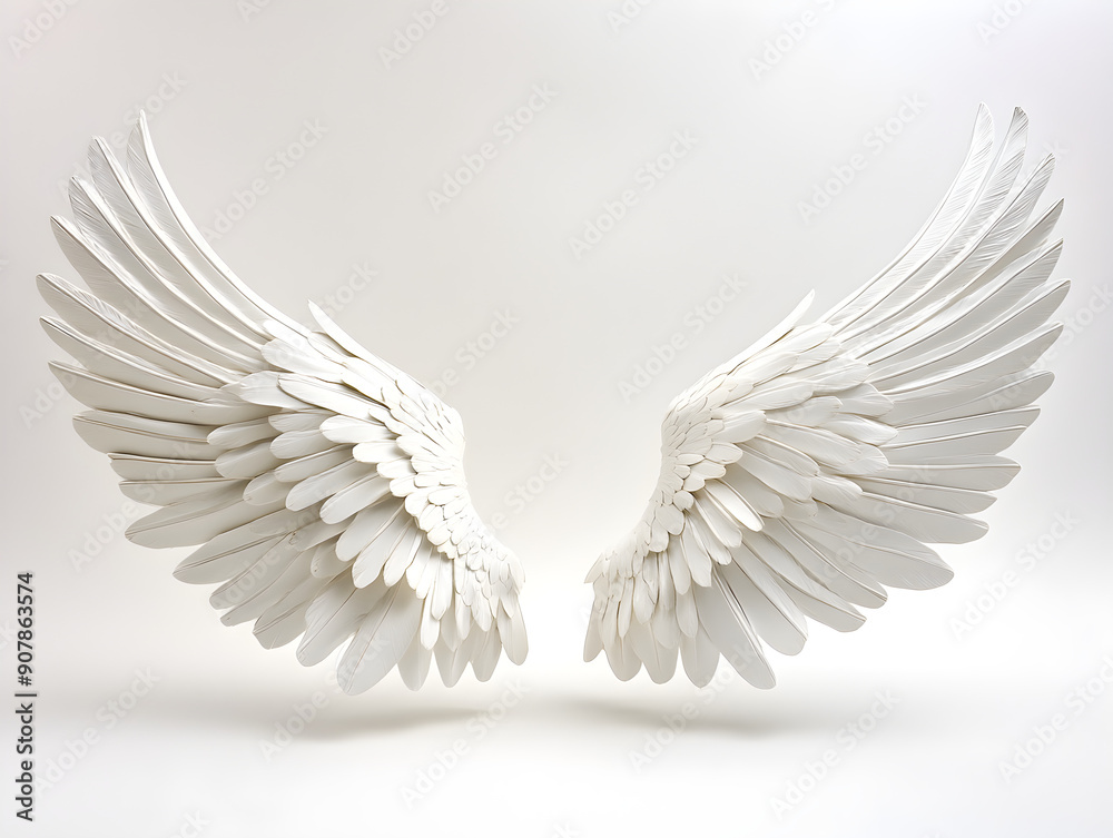 Exquisite White Wings Artfully Designed with Delicate Feather Shapes in Symmetrical Balance, Ethereal Aesthetic Against Soft Neutral Background for Captivating Visual Appeal and Artistic Excellence Exquisite White Wings Artfully Designed with Delicate Feather Shapes in Symmetrical Balance, Ethereal Aesthetic Against Soft Neutral Background for Captivating Visual Appeal and Artistic Excellence
