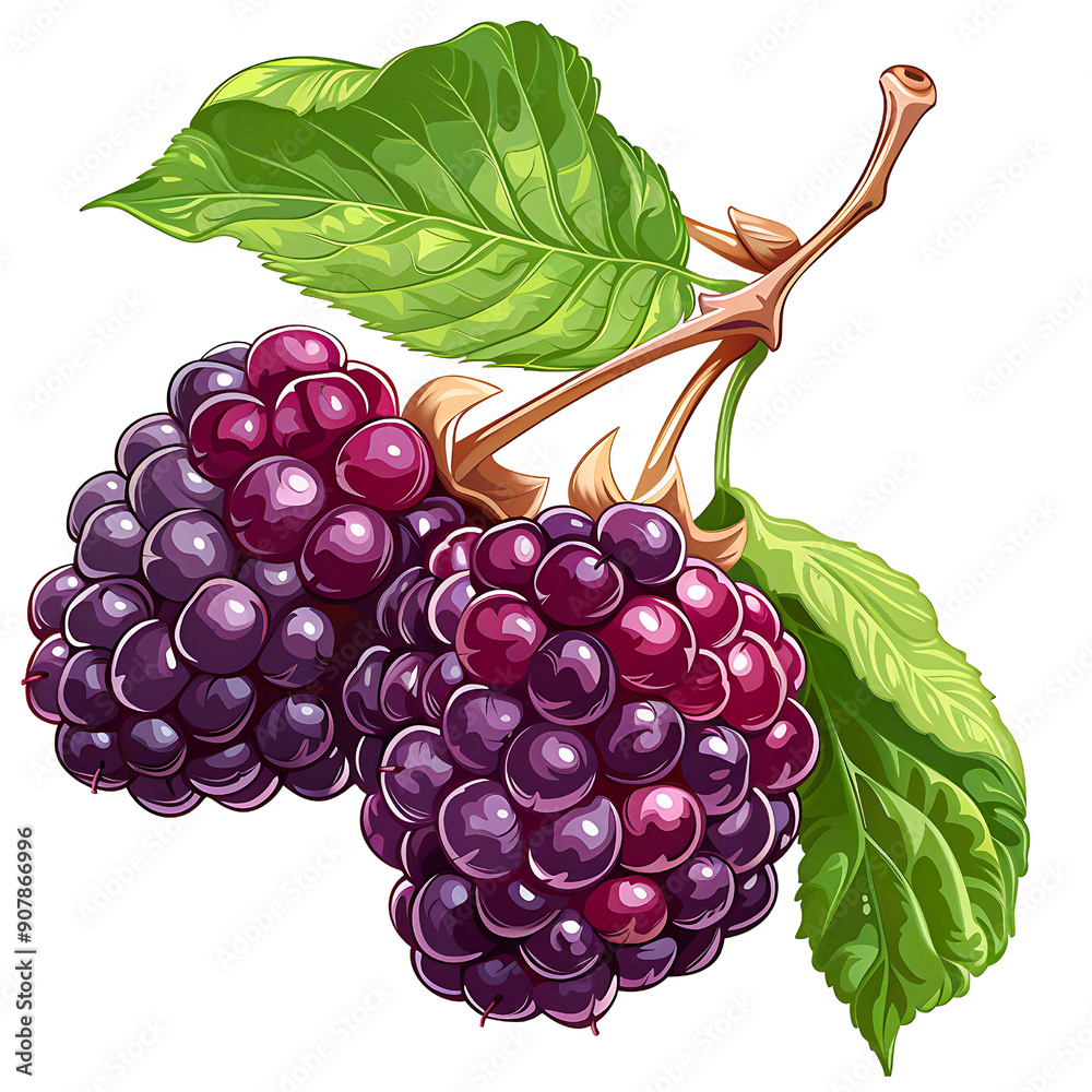Fototapeta premium Realistic illustration of a fresh blackberry with vibrant colors isolated on transparency PNG background, perfect for natural food and organic fruit concept designs.