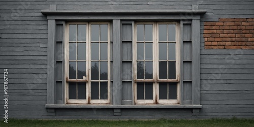 vintage grey theme house with square windows for banne background © Alteisen Riese