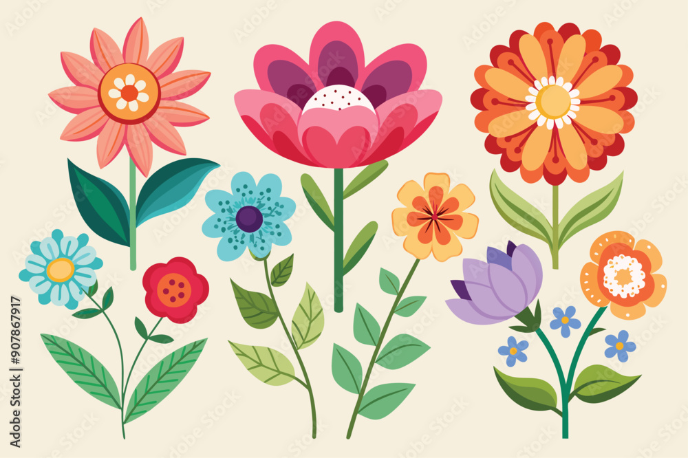 A Bouquet of Colorful Flowers with Green Leaves A Bouquet of Colorful Flowers with Green Leaves