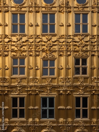 vintage gold theme house with square windows portrait background © Alteisen Riese