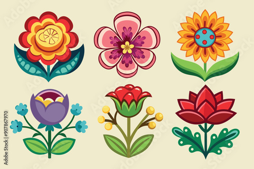 Colorful Stylized Flower Illustrations with Varied Shapes and Designs