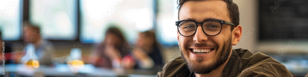 Male chemistry instructor sitting in the classroom Male chemistry instructor sitting in the classroom
