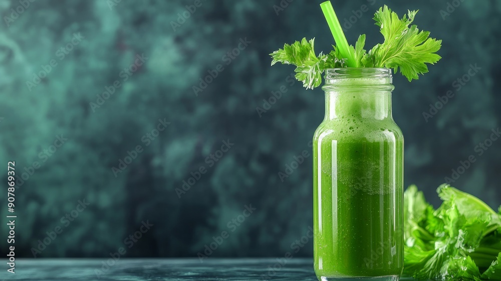 A panoramic banner featuring a green smoothie, healthy eating drink, detox drink, and celery juice diet bottle with the text A panoramic banner featuring a green smoothie, healthy eating drink, detox drink, and celery juice diet bottle with the text