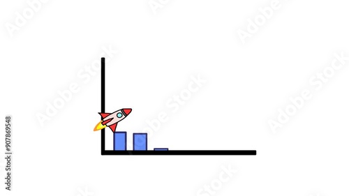 business graph with arrow business growth concept with rocket animation
