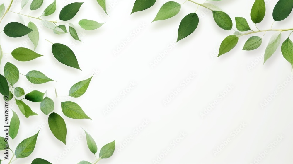 Obraz premium Fresh green leaves scattered on white background