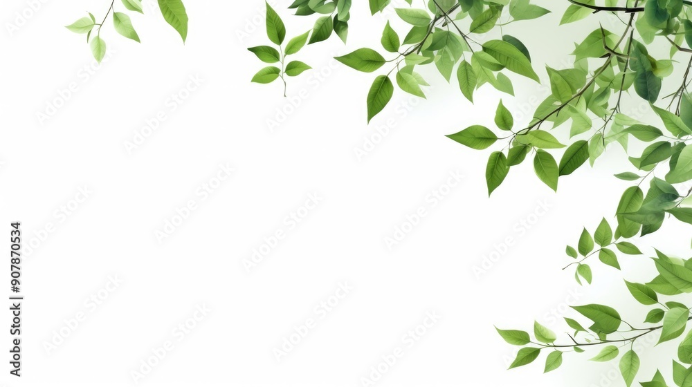 Fresh green leaves scattered on white background Fresh green leaves scattered on white background