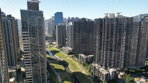 Photography the scenery of dense housing in Hong Kong, new developing area in Kai Tak