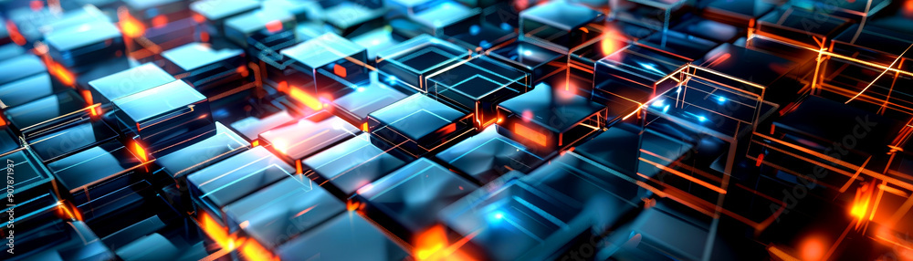 A vibrant abstract background featuring glowing geometric shapes, perfect for technology and digital themes.