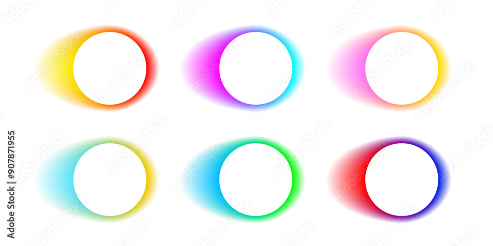 Neon color round frames with gradient effect. Abstract rainbow light circles background. Colored bright blending icons. Colorful geometric graphic vector set isolated on white. Neon color round frames with gradient effect. Abstract rainbow light circles background. Colored bright blending icons. Colorful geometric graphic vector set isolated on white.