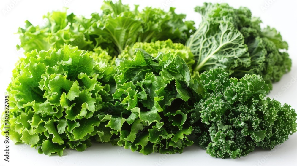 Fresh green kale and lettuce on a white background, showcasing healthy leafy vegetables perfect for salads and a nutritious diet. Fresh green kale and lettuce on a white background, showcasing healthy leafy vegetables perfect for salads and a nutritious diet.