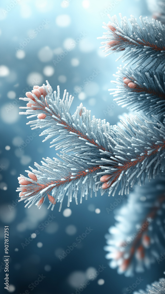 Christmas background or New Year's backdrop, holiday banner with copy space. Christmas background with snow covered pine tree branches and bokeh effect creating a festive holiday mood