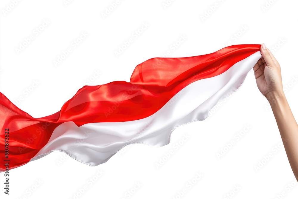 A Hand Holding and Waving the Indonesian Flag A Hand Holding and Waving the Indonesian Flag