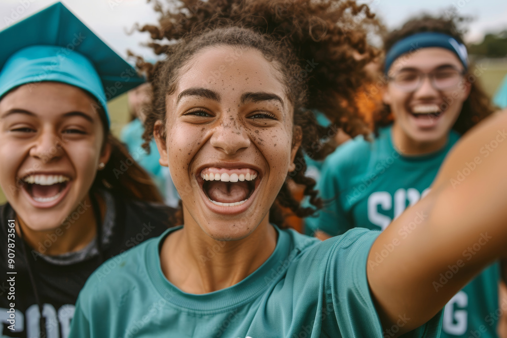 High School Graduates Celebrating College Enrollment During Sports Practice High School Graduates Celebrating College Enrollment During Sports Practice