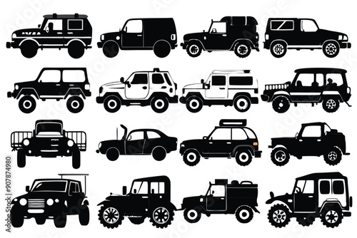 Collection of Black and White Silhouette Images of Off-Road Vehicles