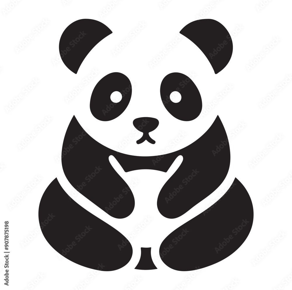 Obraz premium Minimal panda silhouette vector icon on a white background.