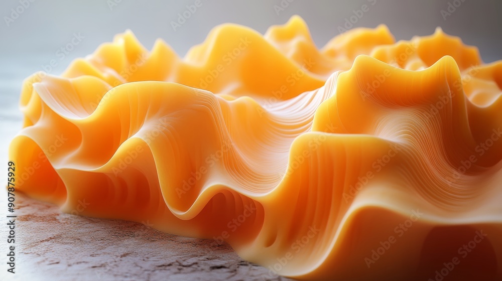 A piece of orange cheese with a wave pattern A piece of orange cheese with a wave pattern