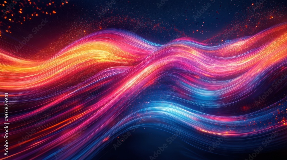 Light trails creating abstract waves, organic shapes, vibrant and energetic Light trails creating abstract waves, organic shapes, vibrant and energetic