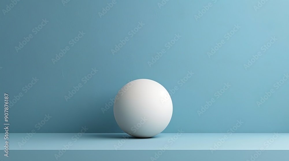 A white ball is sitting on a blue shelf A white ball is sitting on a blue shelf