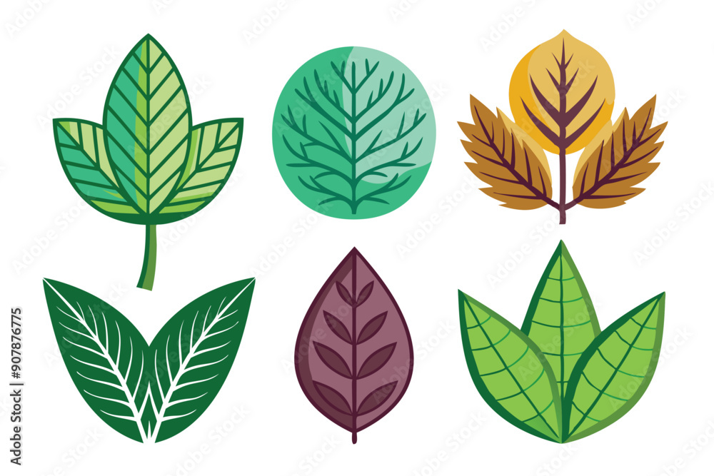 A Set of Six Colorful and Stylized Leaves A Set of Six Colorful and Stylized Leaves