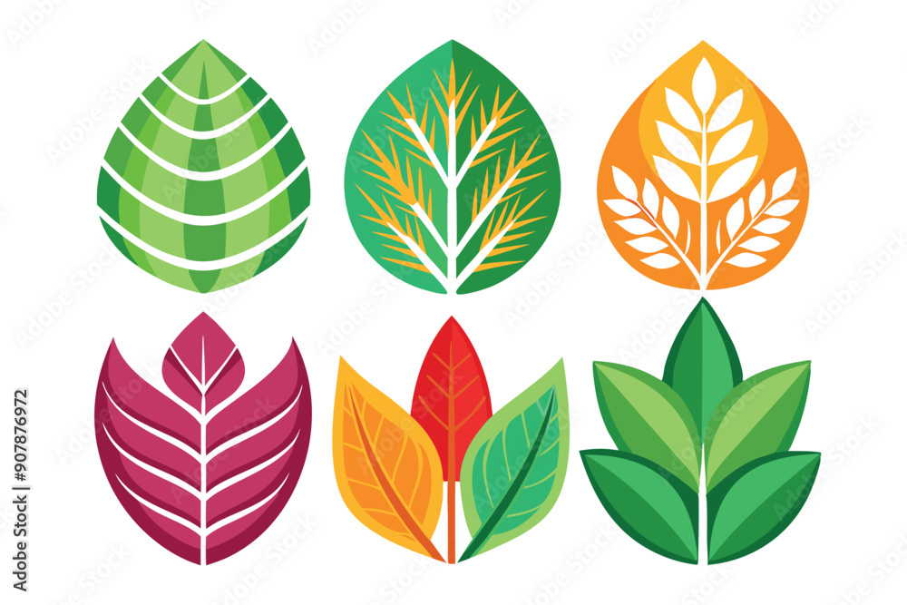 Colorful Abstract Leaf Shapes on White Background Colorful Abstract Leaf Shapes on White Background
