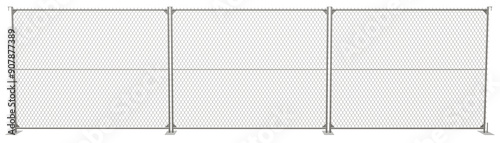 3D visualization presents a functional and practical chain link fence system, ideal for a range of applications. Its portability and ease of setup make it a versatile choice for temporary site protect