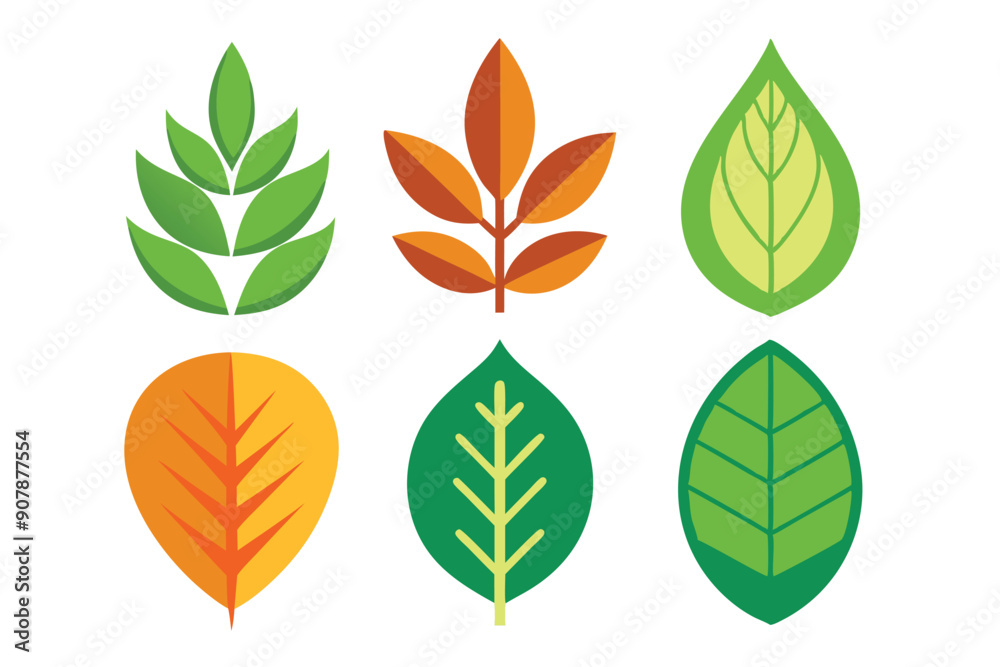 Six Abstract Leaf Shapes in Green and Orange Six Abstract Leaf Shapes in Green and Orange