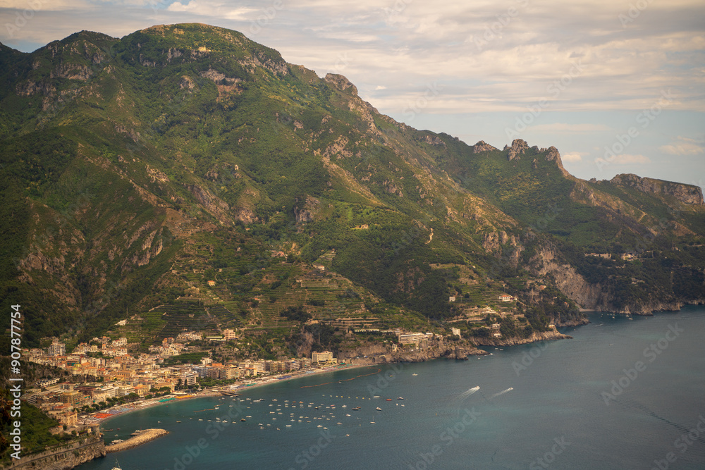 Valle delle Ferriere valley viewed showing amalfi coast from Villa Cimbrone in Italy.