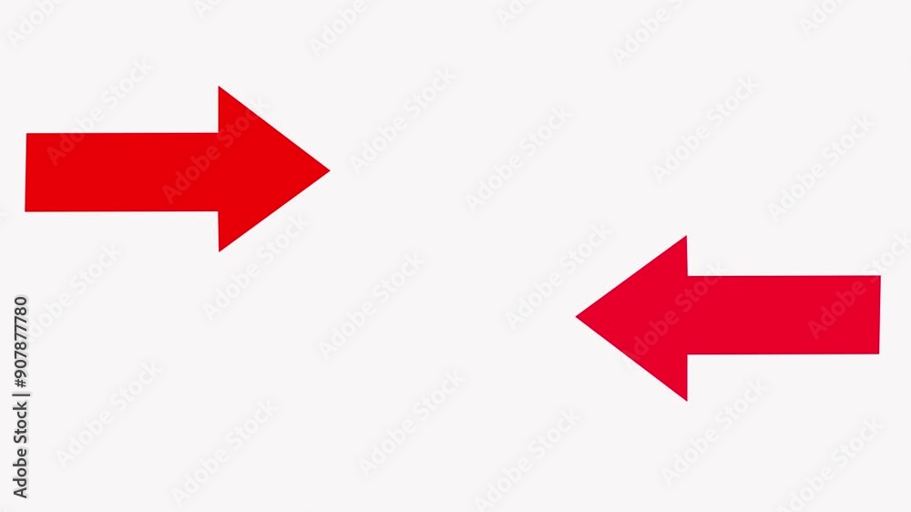 Sweep left and right animation silhouette arrow road sing on the white background.pointer arrow red color. Sweep left and right animation silhouette arrow road sing on the white background.pointer arrow red color.
