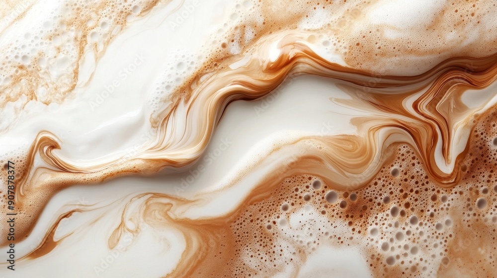 Milk and coffee swirls forming unique art, organic shapes, soothing and creative Milk and coffee swirls forming unique art, organic shapes, soothing and creative