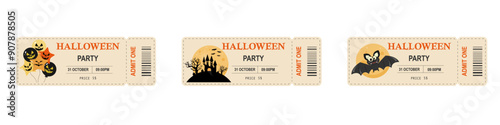 Vector template for a Halloween party ticket three design options