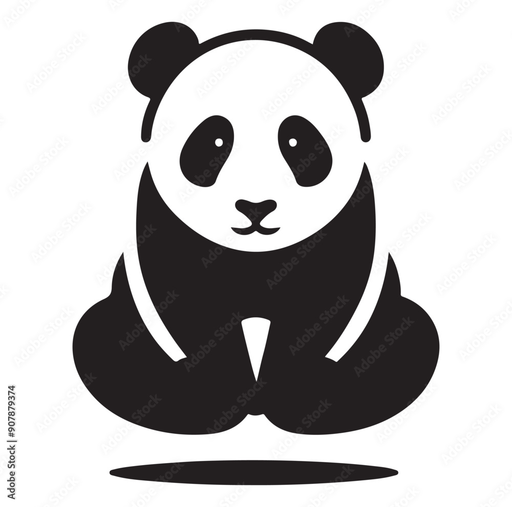 Fototapeta premium Minimal panda silhouette vector icon on a white background.