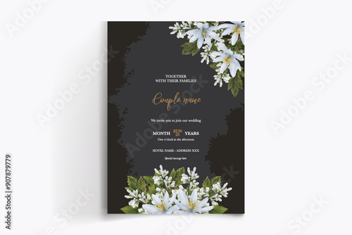 WEDDING INVITATION FRAME WITH FLOWER DECORATIONS WITH FRESH LEAVES