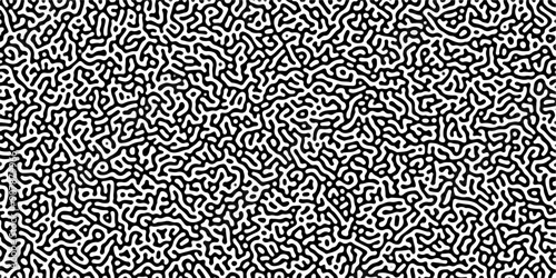 Turing reaction diffusion monochrome seamless pattern with chaotic motion. Linear design with biological shapes. Organic lines in Memphis. abstract truing organic wallpaper background.	
