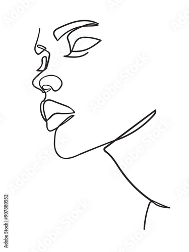 Abstract minimal woman portrait. Continuous line drawing. Logo, icon, label. Woman beauty fashion concept.