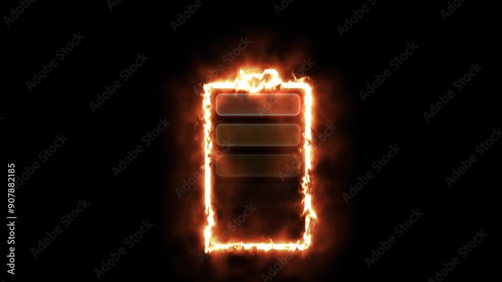 Glowing neon battery icon. Power and Electricity fire Ekmulato Battery.Charging level-up neon  battery symbol animation. Neon battery fast charging animation.