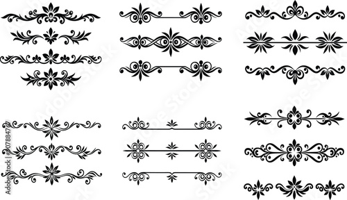 Vector art set of different decorative divider line silhouette with white  background