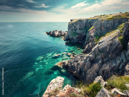 Rocky Coastline with Turquoise Waters - Photo