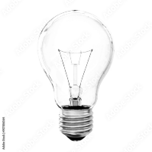 Halftone bulb shape isolated on white background. Black dotted bulb icon. Modern halftone design. Vector illustration.