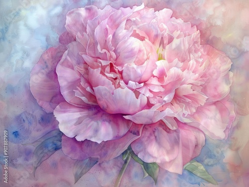 Medium shot of Peony watercolor. 